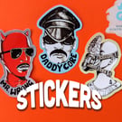 Daddy, Mr. Wrong and Sneakers sticker pack. Waterproof vinyl stickers, 6.5cm 