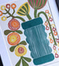 Flowers in a Blue Vase 1 - Original Lino Print - Image 4