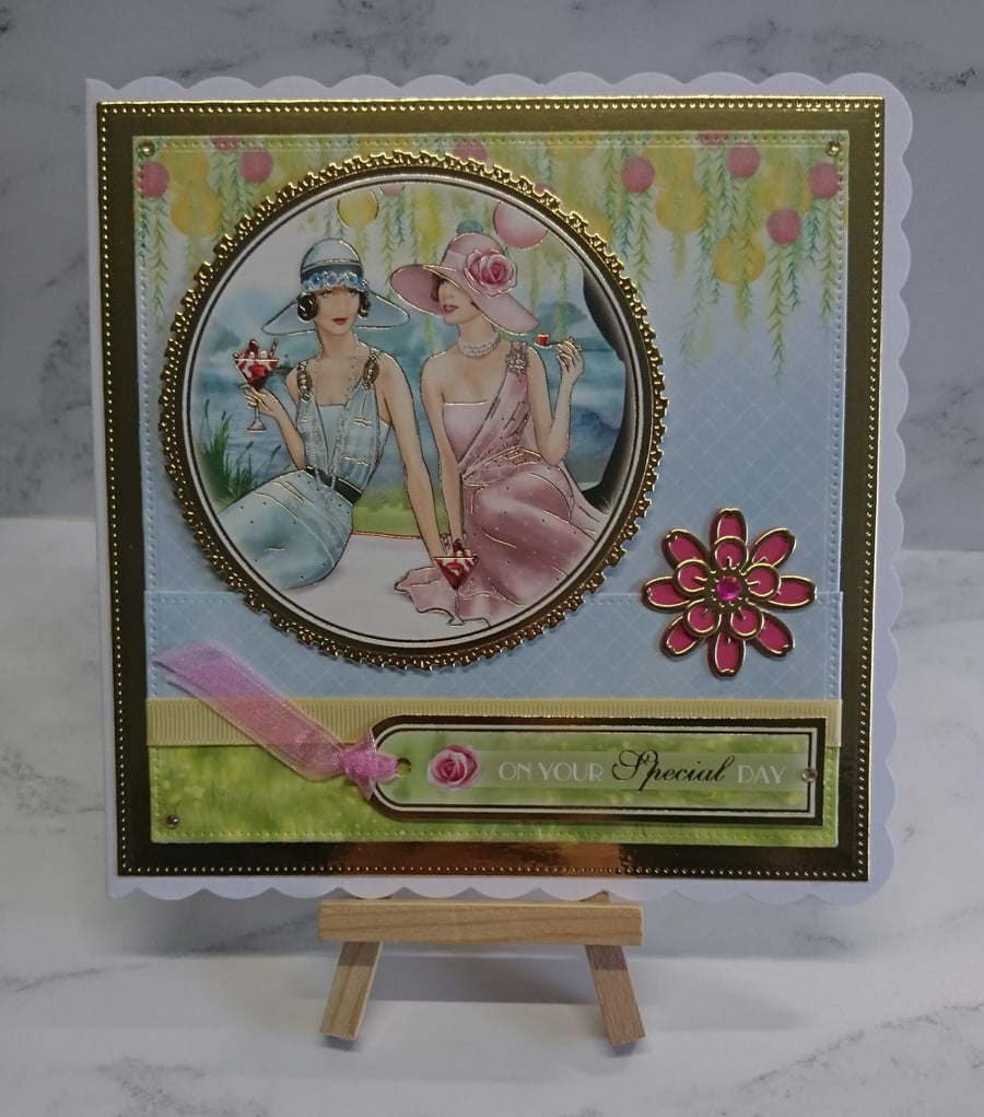 3D Luxury Handmade Card Art Deco Ladies With Desserts On Your Special Day 1920s