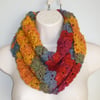 autumn fall coloured hand crocheted cowl infinity scarf ( ref FA 468 J1 )