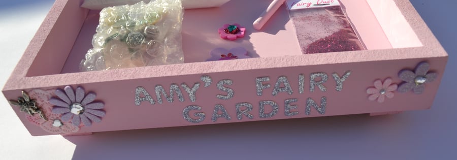 Personalised Embellished Medium Iced Pink Fairy Garden