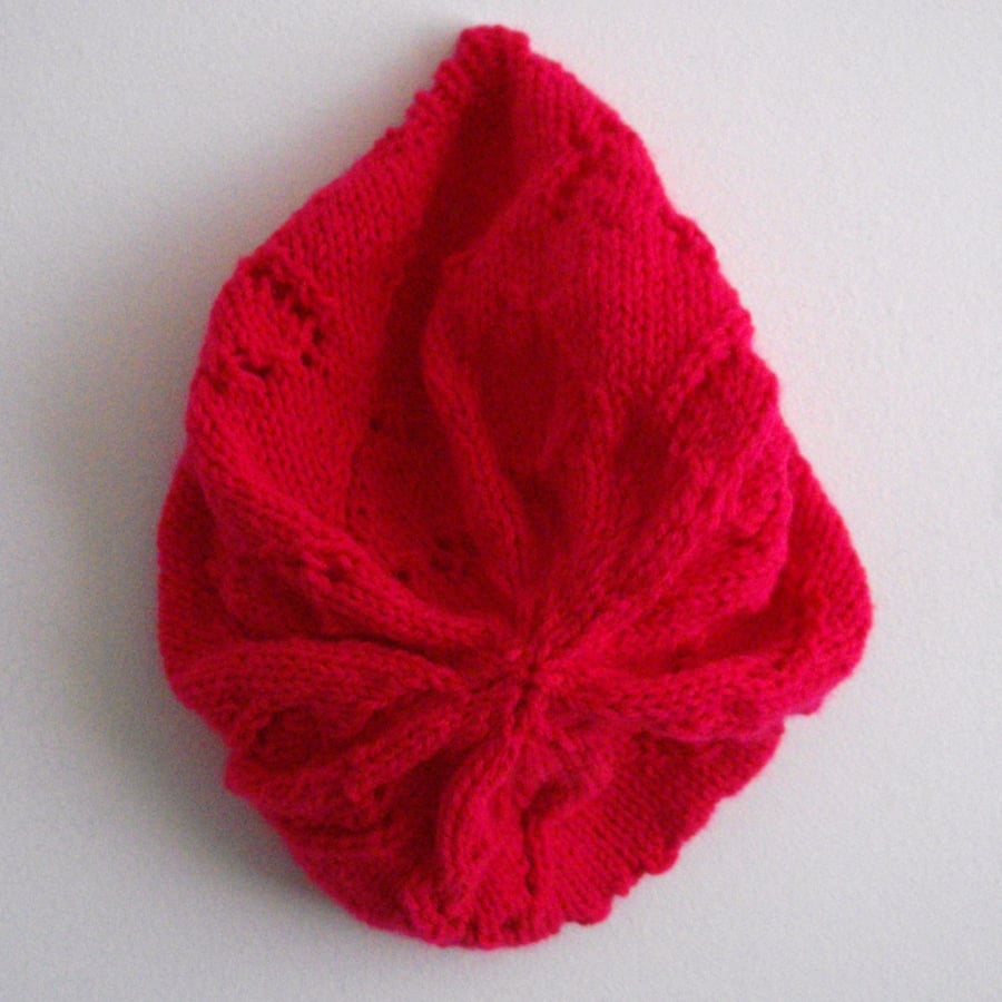 Pretty Pink Hand Knitted Beret - UK Free Post