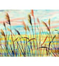 Small Landscape Original Watercolour Fen Reeds at Sunrise