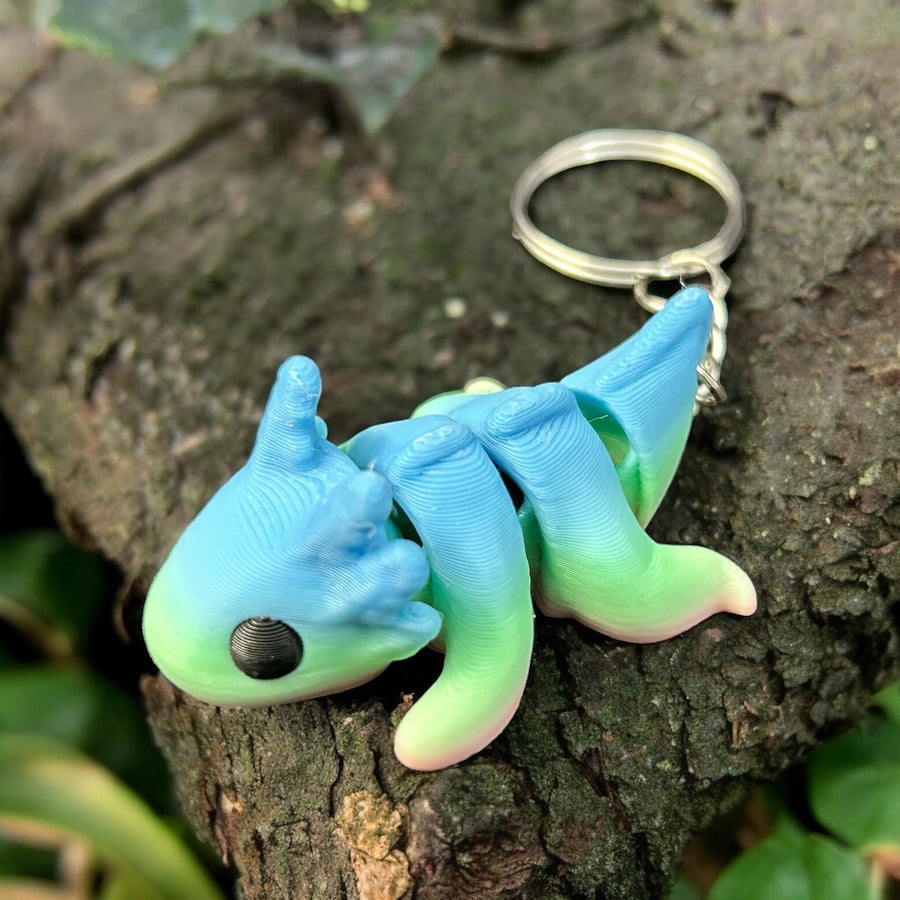 Baby Axolotl Keychain Cute Salamander 3D Printed Keyring