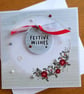 Festive Wishes Christmas Card - Wreath With Poinsettias - Red and Eau de Nil