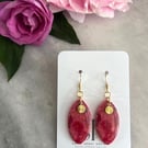 Pink Floral Print Handmade Polymer Clay Dangle Earrings Hypoallergenic Hooks