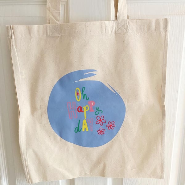 Oh Happy Day 100% Cotton Reuseable Shopping Tote Bag 