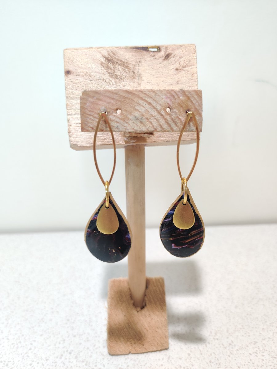 Winter floral scraps tear drop dangle earrings 