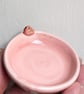 Pink ceramic tealight robin & birdprints handmade pottery candle holder 