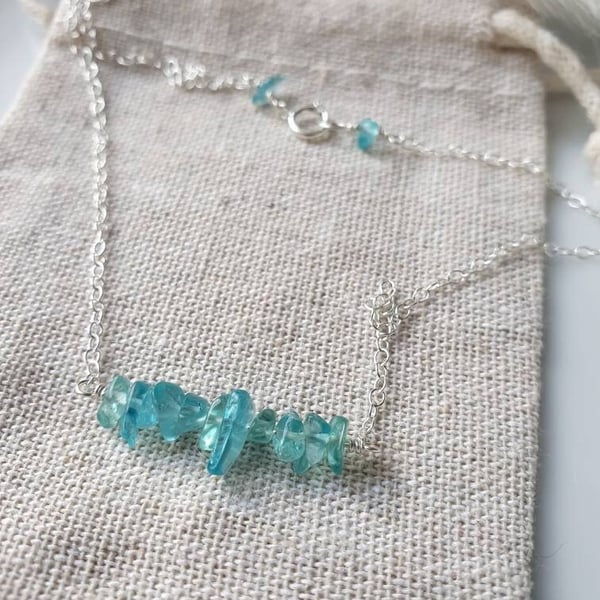 Sea blue apatite and sterling silver gemstone chip necklace