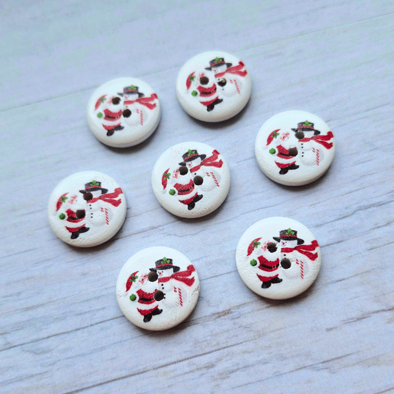 10 x Santa and Snowman Printed Wooden Buttons 20mm