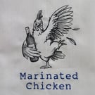 Marinated Chicken embroidered on a tea towel