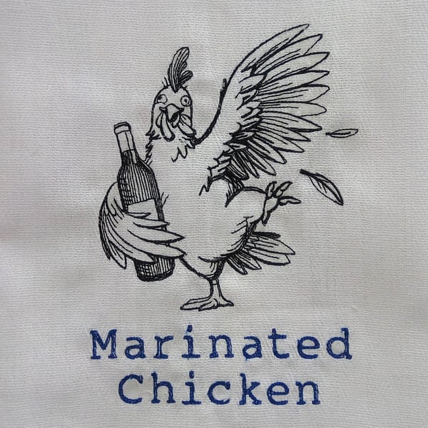 Marinated Chicken embroidered on a tea towel - Funny chicken tea towel