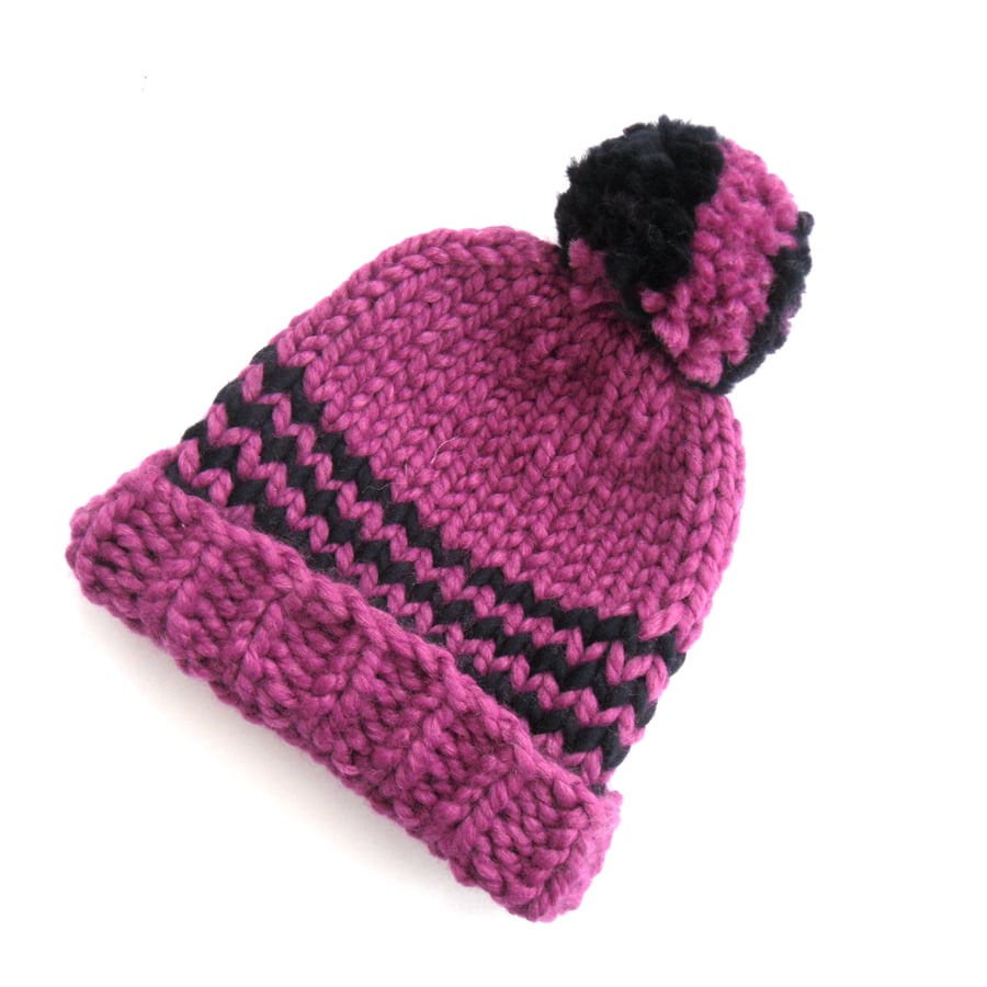 Pink beanie knitted hat. Perfectly imperfect