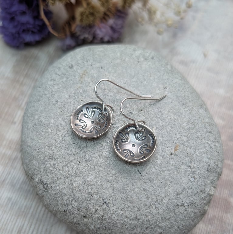 Sterling Silver Mandala Dome Disc Earrings  -JBJ1009