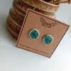 Blue green button stud porcelain clay earrings on surgical steel posts