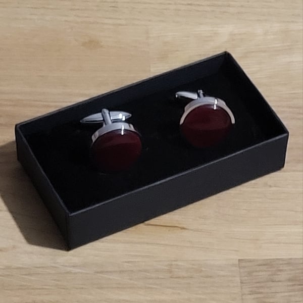 Dark red hand turned resin insert cufflinks