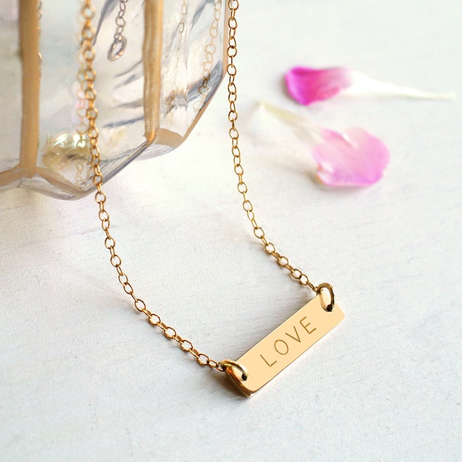Personalised Gold Little Name Bar Necklace, Valentine's Day gift, anniversary 