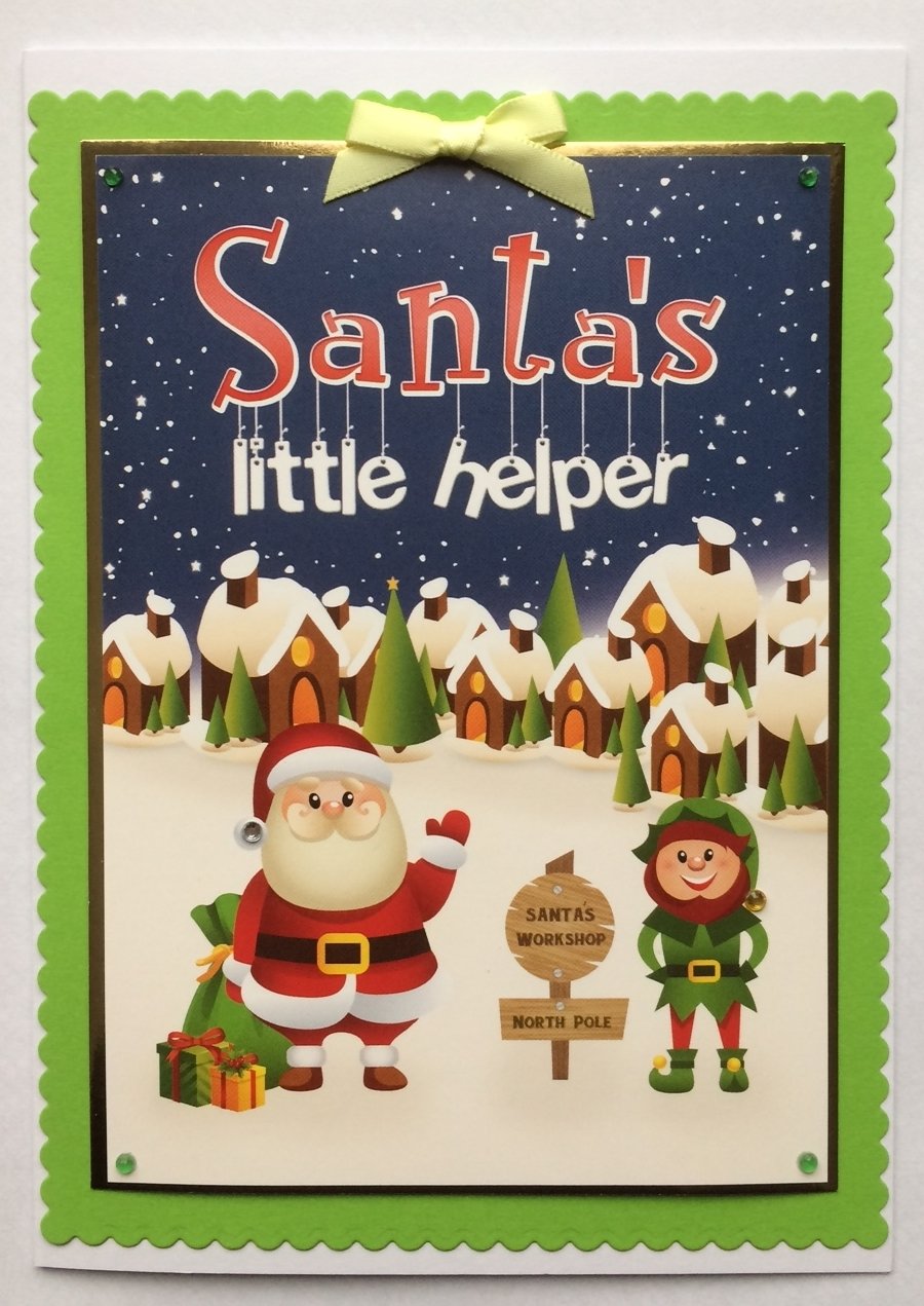 Handmade Christmas Card Santa's Little Helper Elf North Pole Workshop