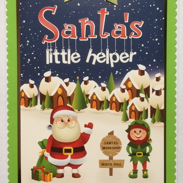 Handmade Christmas Card Santa's Little Helper Elf North Pole Workshop