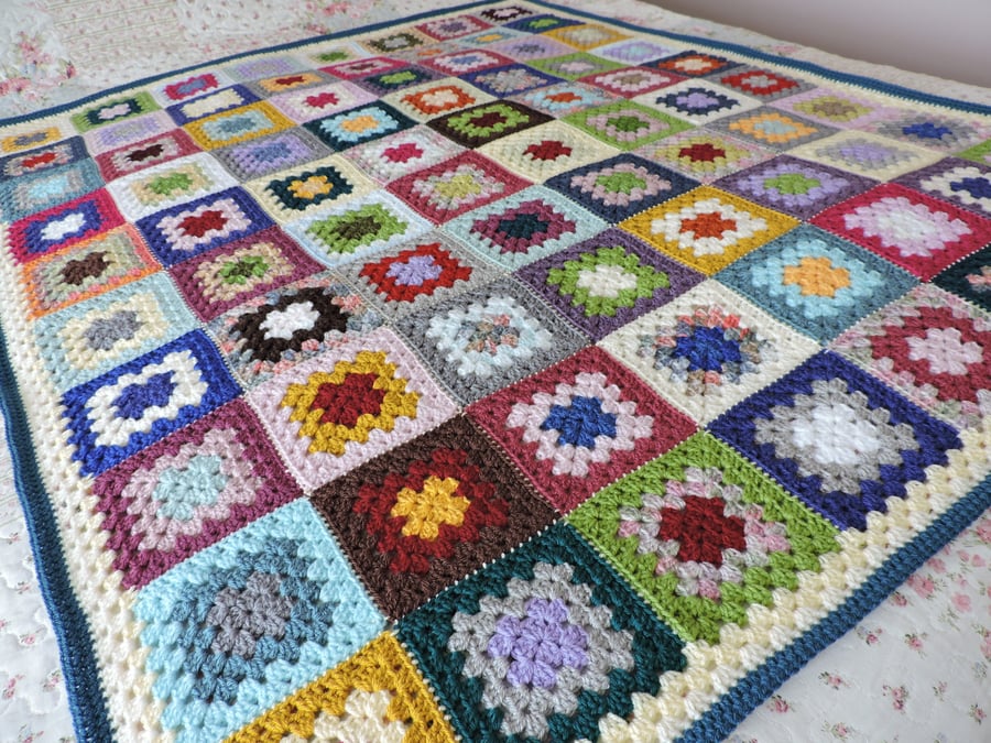 Granny Square Crochet Blanket Multi Coloured