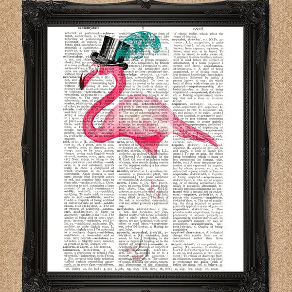 FLAMINGO DICTIONARY PRINT bird in a feather hat art A170D