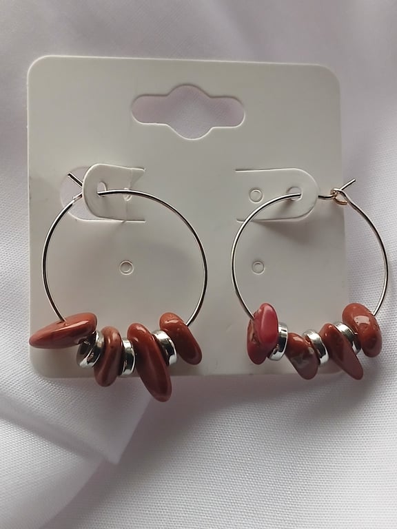 Red jasper Gemstone Bead Dangle Earrings, Hypoallocated Drops