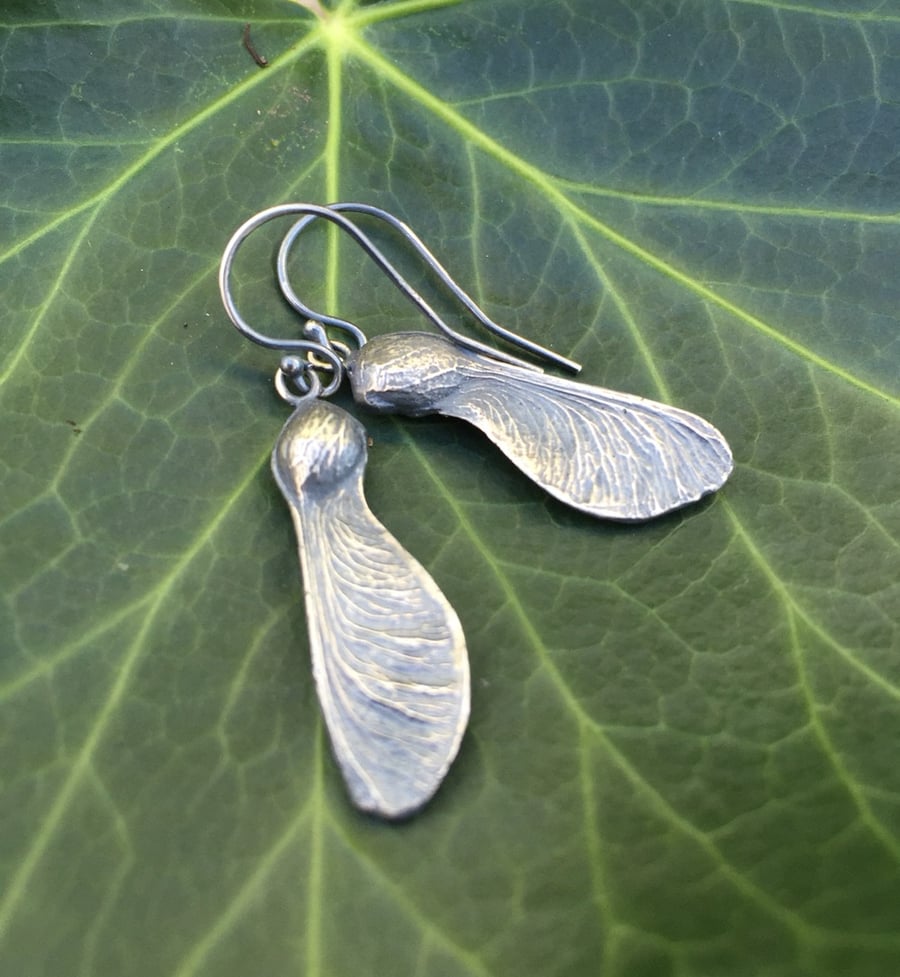 Sterling silver sycamore earrings, silver leaf earrings