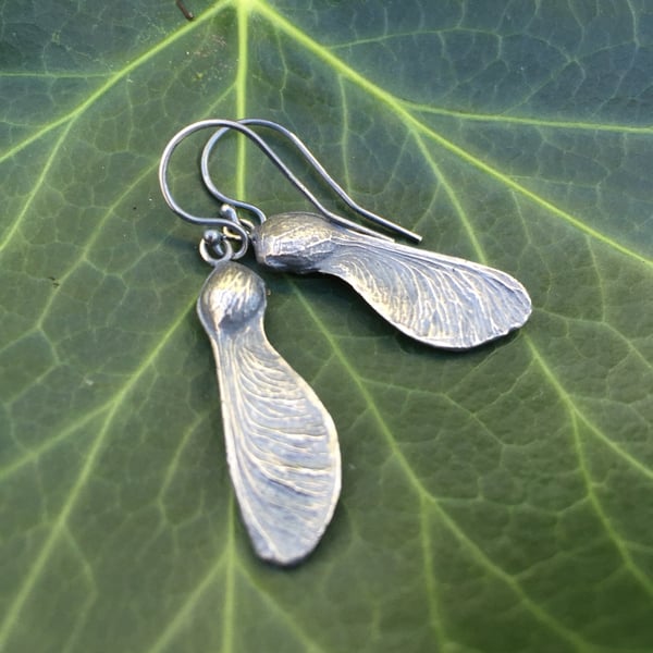 Sterling silver sycamore earrings, silver leaf earrings