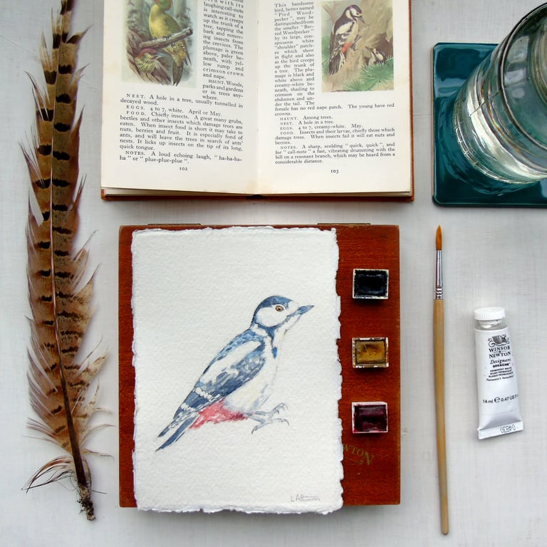 Original Watercolour Woodpecker Painting Unframed