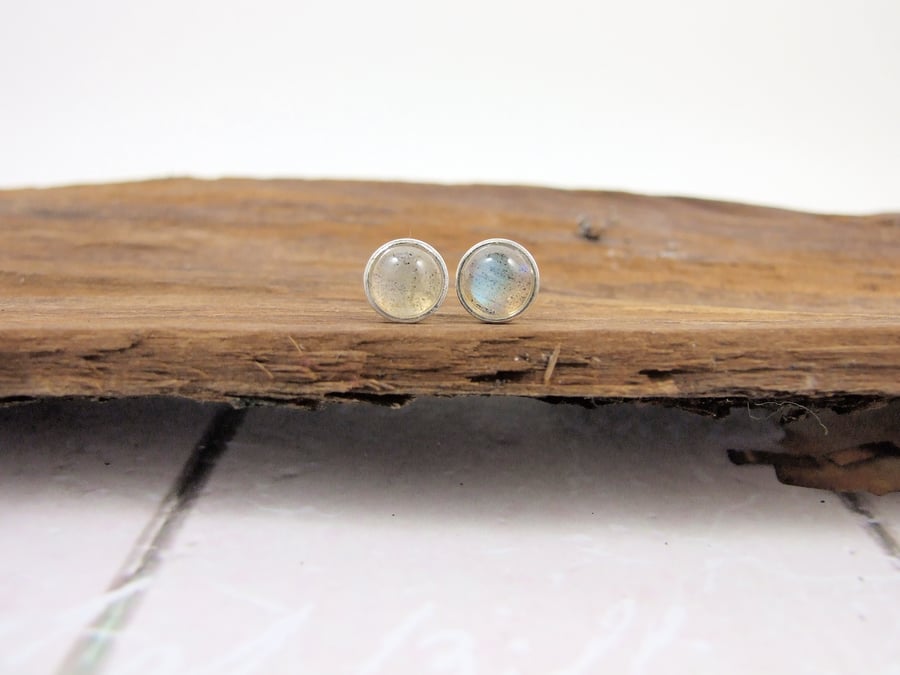 Labradorite Gemstone and Sterling Silver Stud Earrings