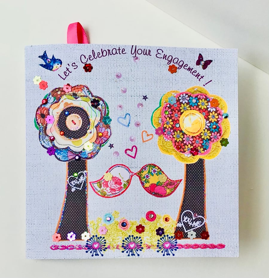 Engagement Card,Printed Appliqué Design,Handfinished Can Be Personalised