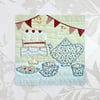 Afternoon tea and cake birthday card with bunting