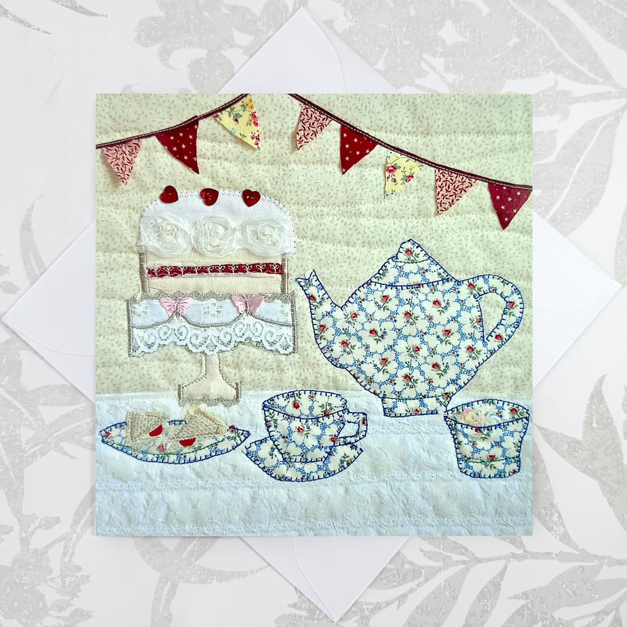 Birthday card Afternoon tea and cake birthday card with bunting