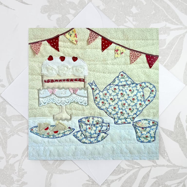 Birthday card Afternoon tea and cake birthday card with bunting
