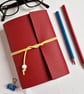 Goldfish Red Leather Journal, perfect Notebook or Sketchbook , Chiyogami Paper - Image 2