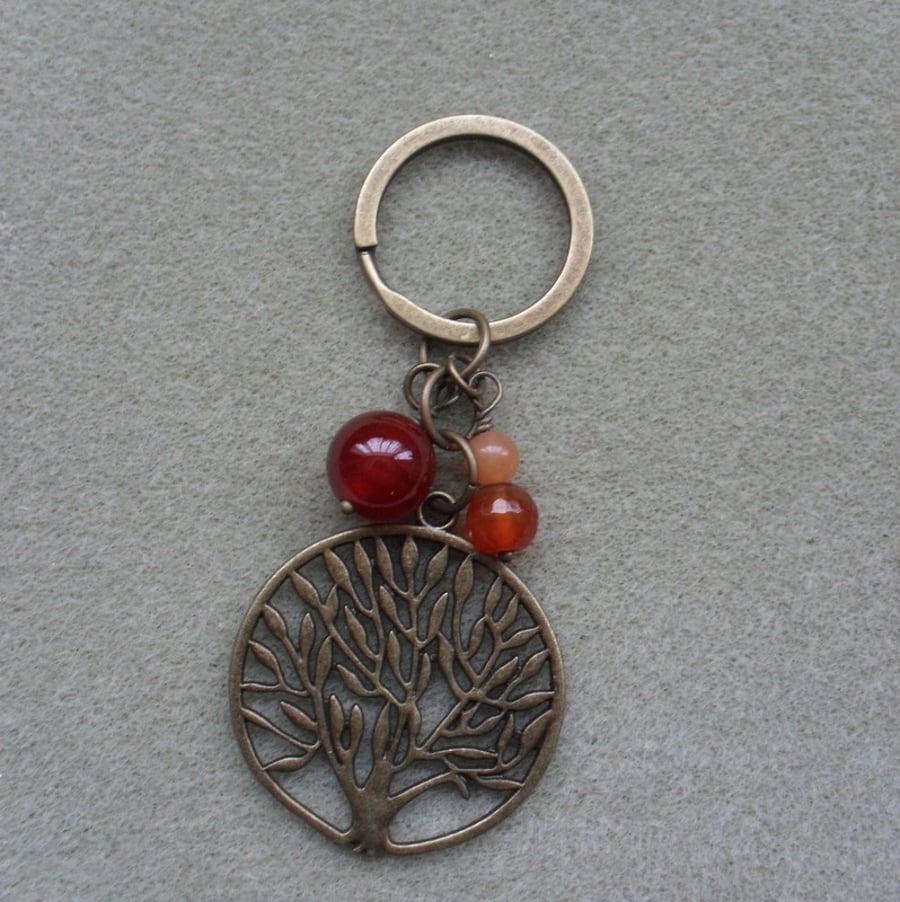 Tree of Life Keyring With Semi Precious Gemstones