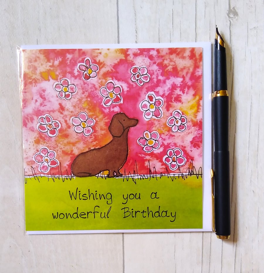 Dachshund card (printed card).Birthday card. Dachshund birthday card.