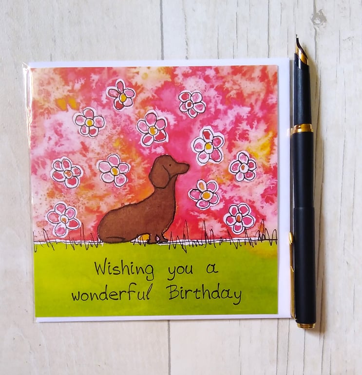 Dachshund card (printed card).Birthday card. Dachshund birthday card.