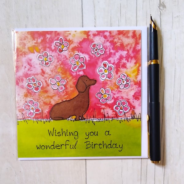 Dachshund card (printed card).Birthday card. Dachshund birthday card.