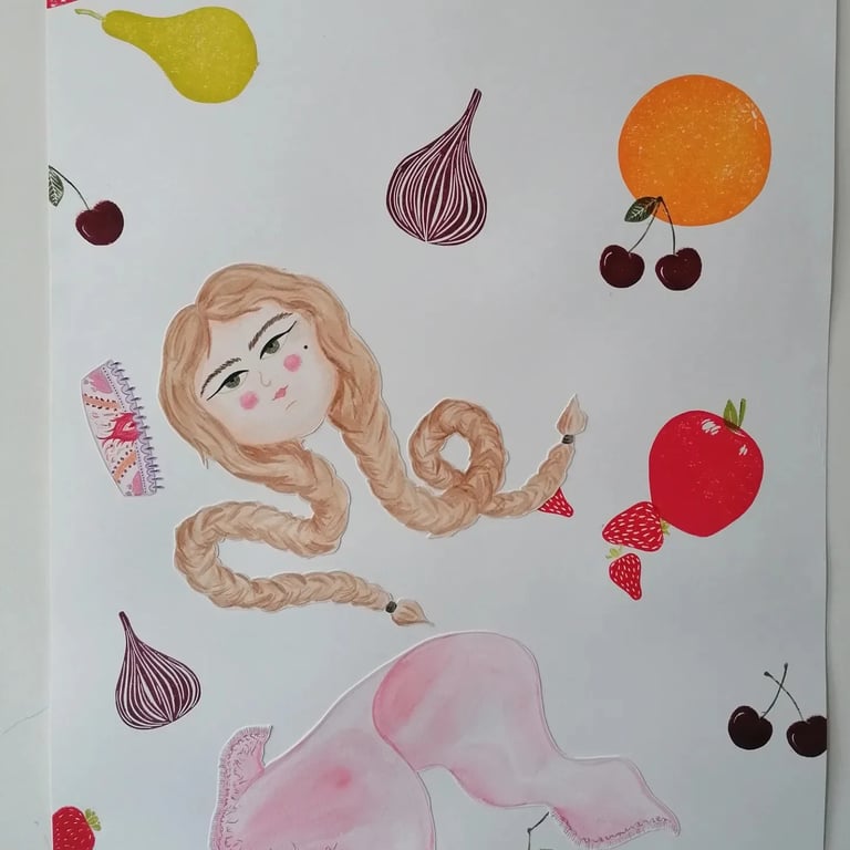 Fruit Medley Madness - Watercolour and linoprint