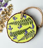 Real Pressed Flower, Ferns, Hand Painted Wood Slice Hanging Decoration