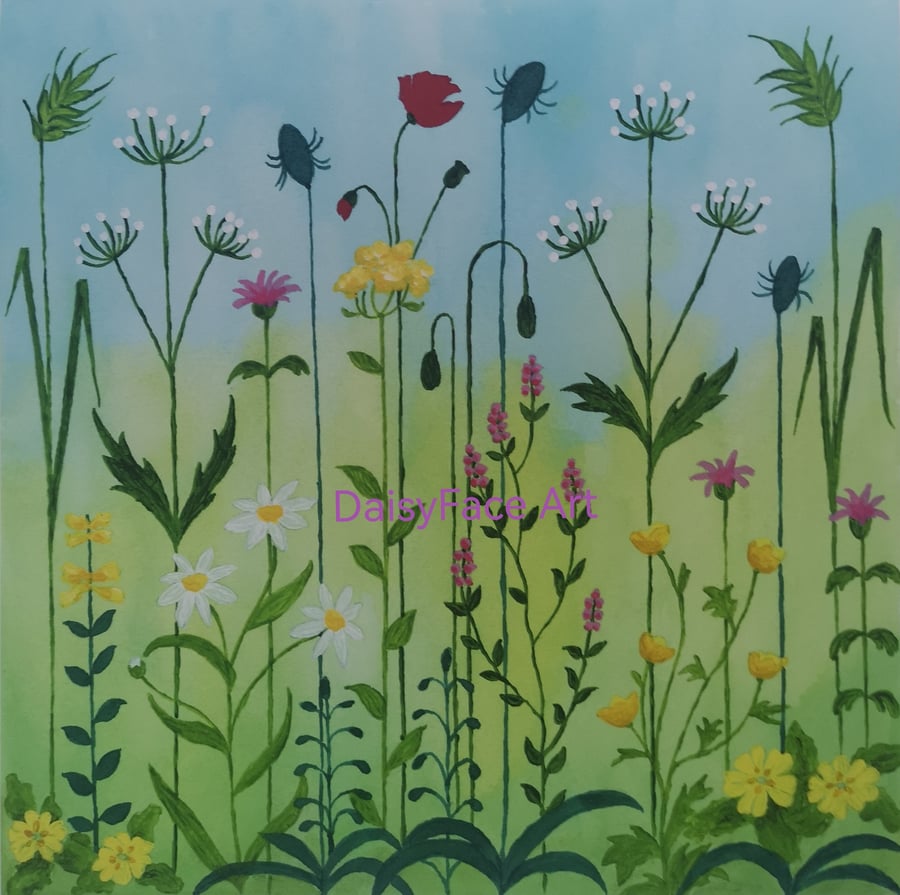 Sunny Meadow Flowers - giclee print of original painting by Elaine Curtis