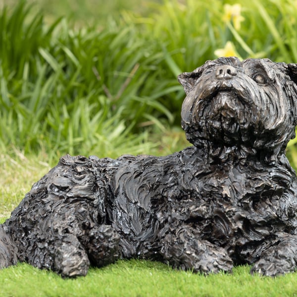 Lying Yorkshire Terrier Dog Statue Large Bronze Resin Garden Sculpture 