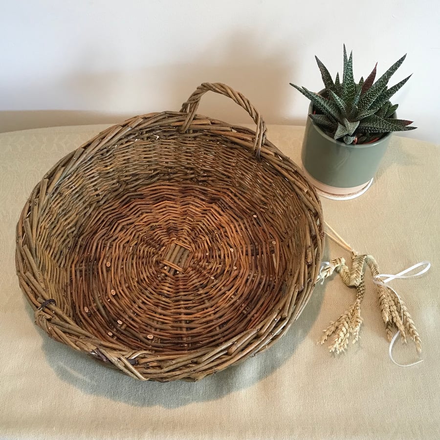 Willow Bread Basket With Twisted Willow Handles - Handmade  in Cornwall 651