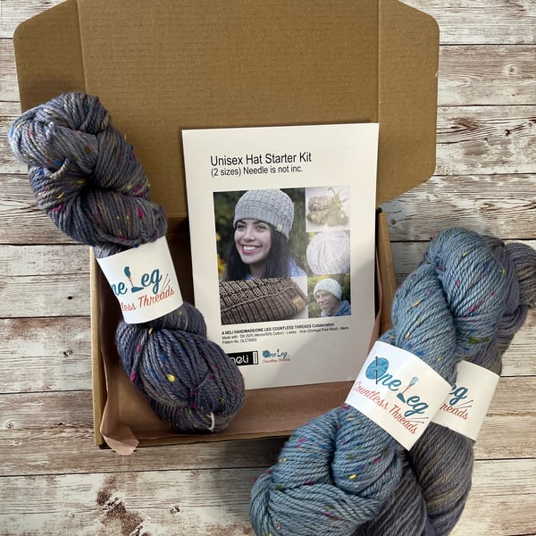 Hat knitting kit with one skein of hand dyed yarn