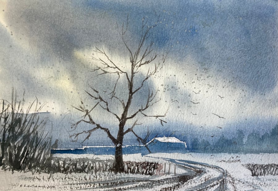 Stokesley winter fields (Pure Original Watercolour)
