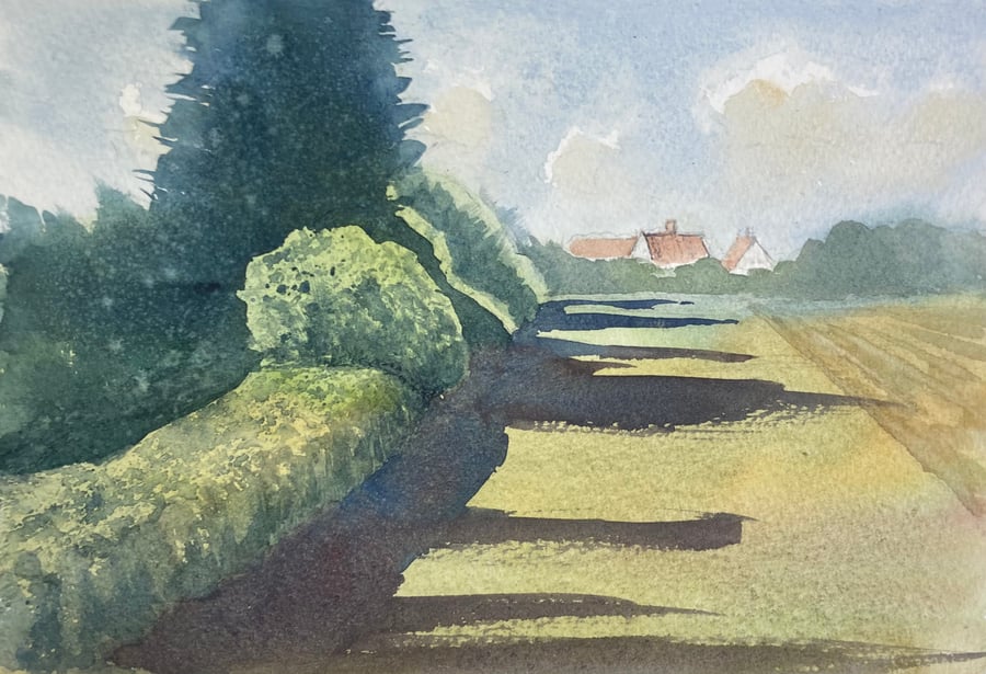 Behind my grandmas old house - mid summer (Pure Original Watercolour)