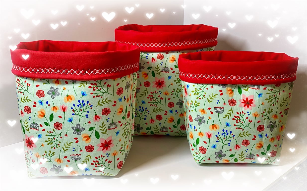 Set of three fabric storage baskets 