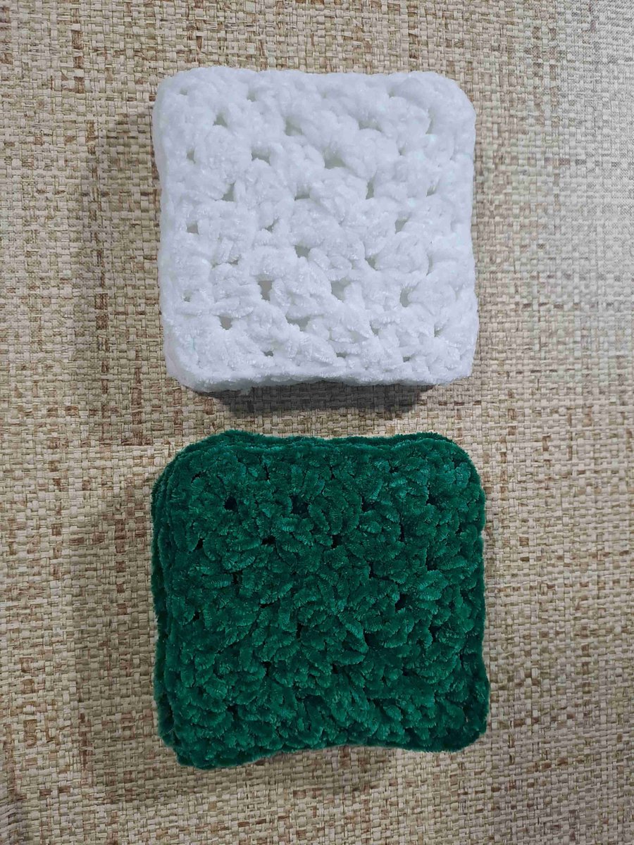 Green and white soft touch granny squares
